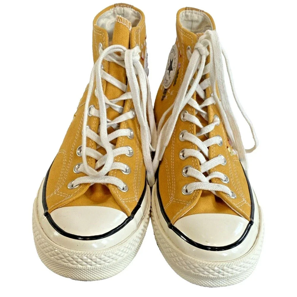Converse Unisex Chuck Taylor All Star Hi Yellow Floral Embroidery Shoes Sneakers